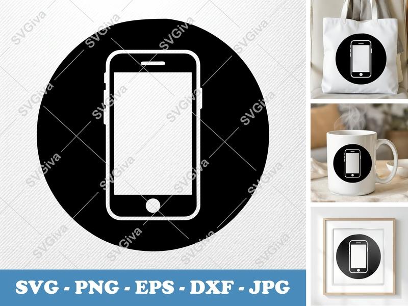 Smartphone classic svg icon | Minimal Phone Design, Bold Circle Frame | SVG PNG EPS DXF for Cricut Silhouette
