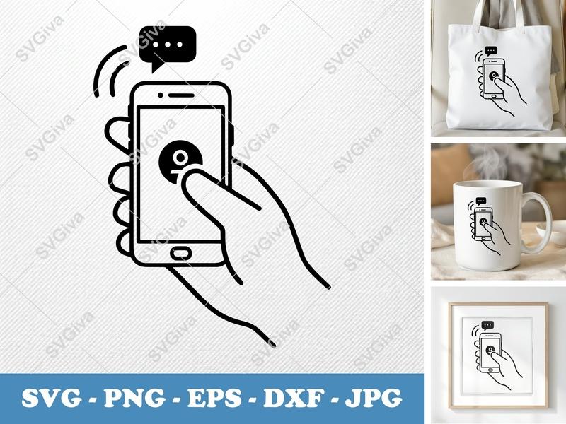 Smartphone SVG | Hand Holding Phone Cut File | Modern Mobile Device PNG EPS DXF for Cricut & Silhouette