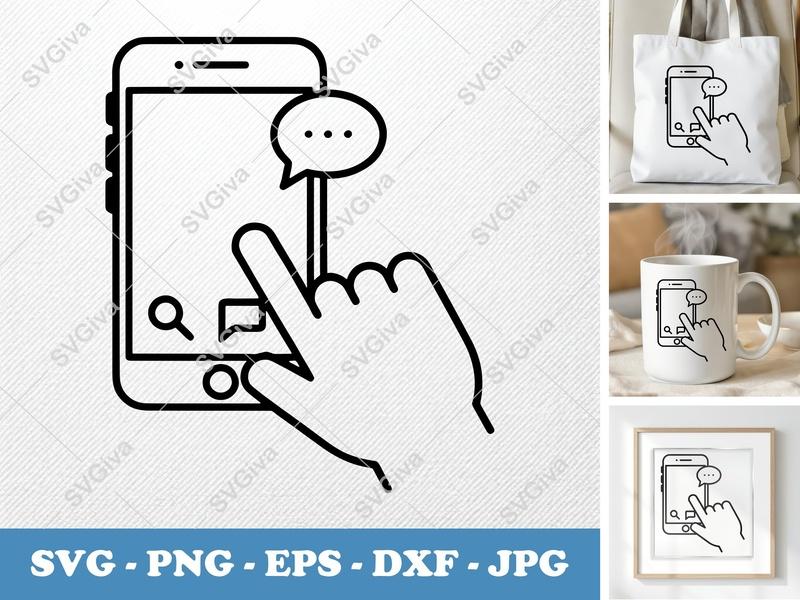 Smartphone SVG, Hand Tapping Screen Clip Art, Modern Phone Design, PNG, EPS, DXF for Cricut & Silhouette