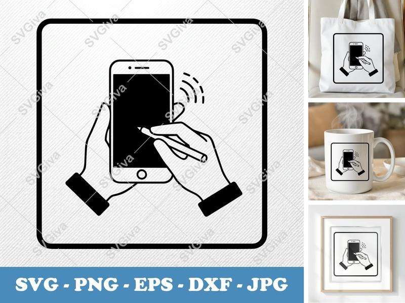 Smartphone SVG | Hand Writing Stylus | WiFi Signal | Modern Clean Cut File for Cricut, Silhouette | PNG EPS DXF
