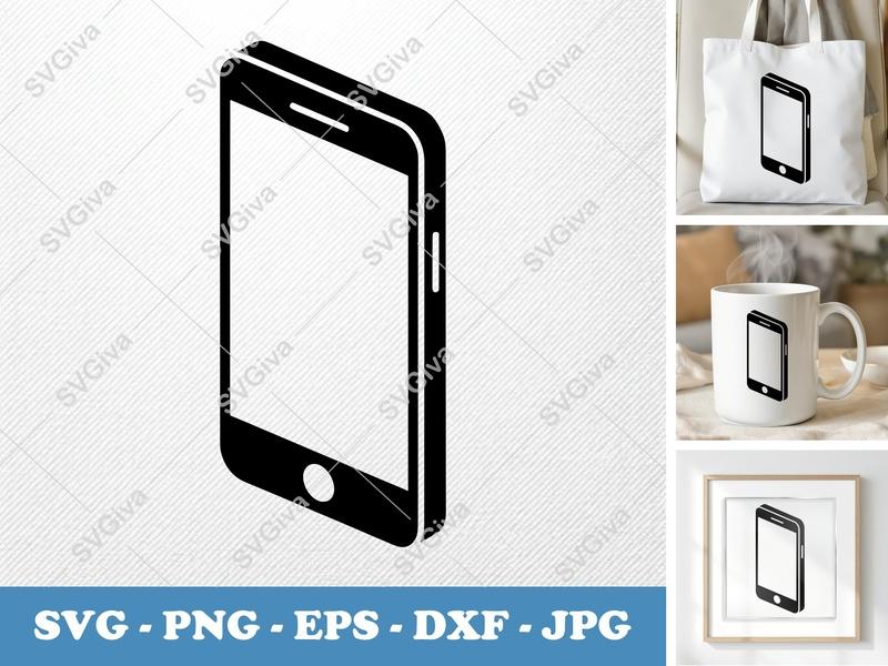 Smartphone SVG | Isometric Mobile Phone Design, Minimalist Icon | PNG EPS DXF for Cricut, Silhouette