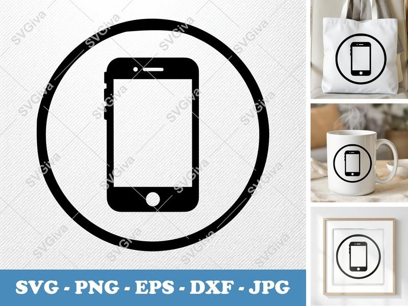 Smartphone SVG | Modern Clean Phone Icon | PNG EPS DXF for Cricut & Silhouette | Handheld Device Cut File