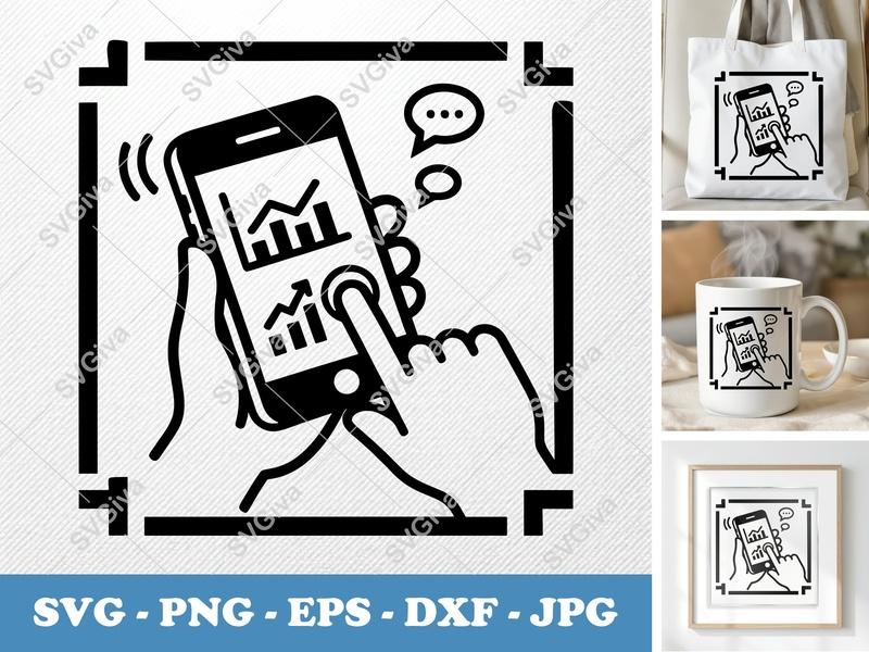 Smartphone SVG | Modern Data Analysis Phone Icon | Charts & Messaging | PNG EPS DXF for Cricut Silhouette