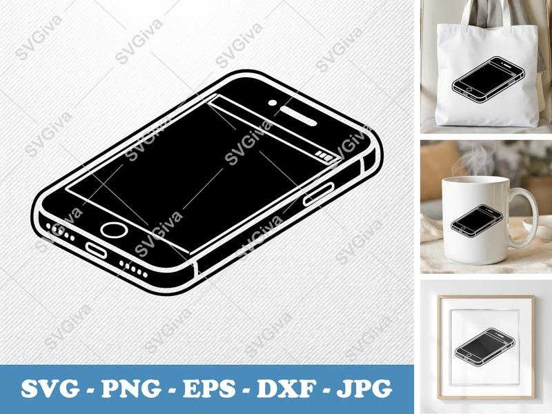 Smartphone SVG | Modern Isometric Phone Cut File for Cricut, Silhouette | PNG EPS DXF | Smart Device Vector