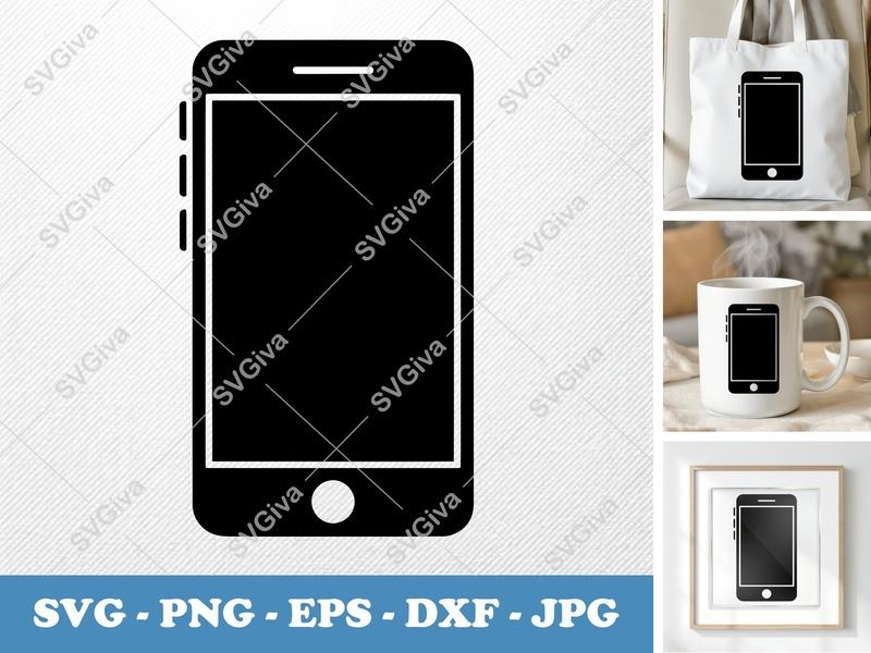 Smartphone SVG | Modern Phone Icon, Mobile Device Cut File | PNG EPS DXF for Cricut, Silhouette, Digital Download