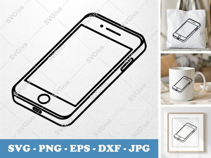 Smartphone SVG, Modern Phone Outline Cut File, Cellphone Clip Art | PNG EPS DXF for Cricut, Silhouette | Device Icon