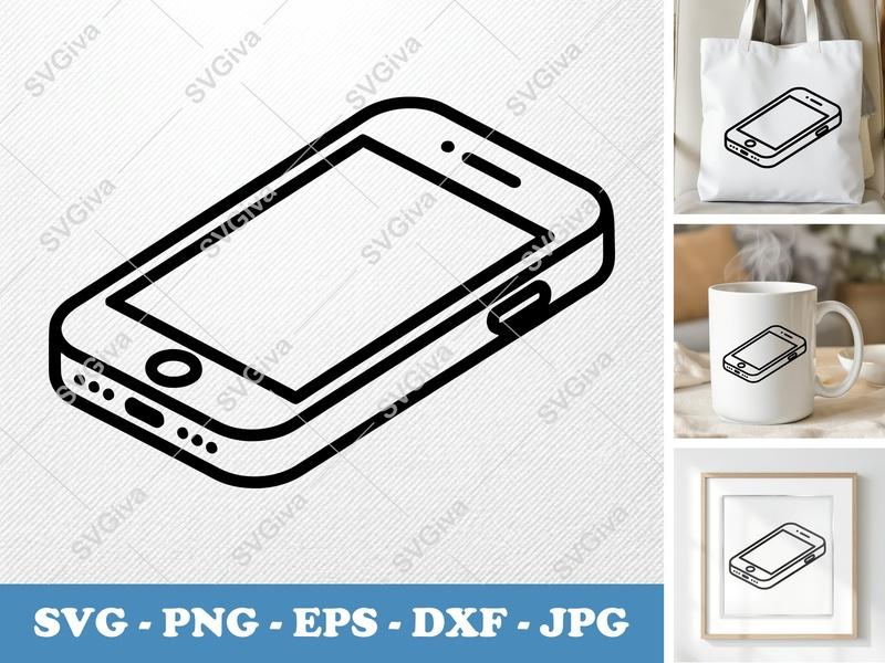 Smartphone SVG | Modern Phone Outline Cut File | iPhone Vector | PNG EPS DXF for Cricut, Silhouette, Digital Art
