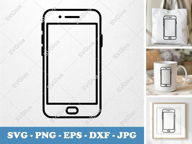 Smartphone SVG, Modern Phone Outline, Mobile Device Icon | PNG EPS DXF | Cricut Silhouette Cut File