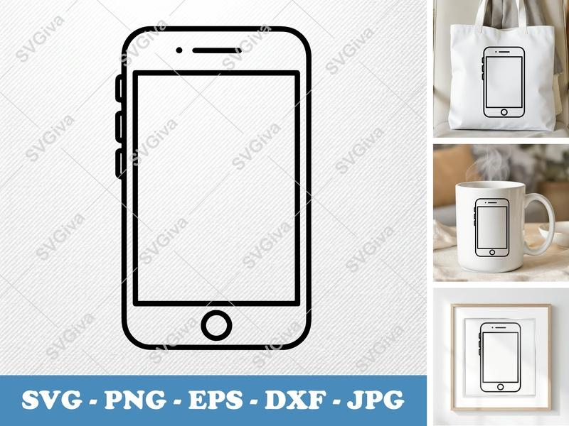 Smartphone SVG | Modern Phone Outline PNG, EPS, DXF | Cricut & Silhouette Cut File | Tech Device Clip Art