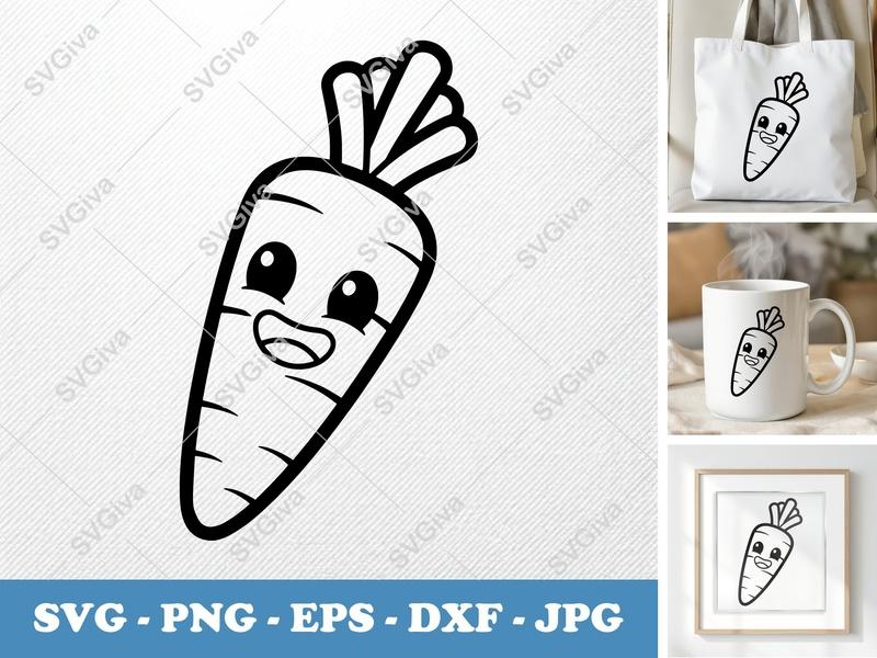 Smiling Carrot SVG | Cute Veggie Cut File for Cricut, Silhouette | PNG, DXF, EPS Design