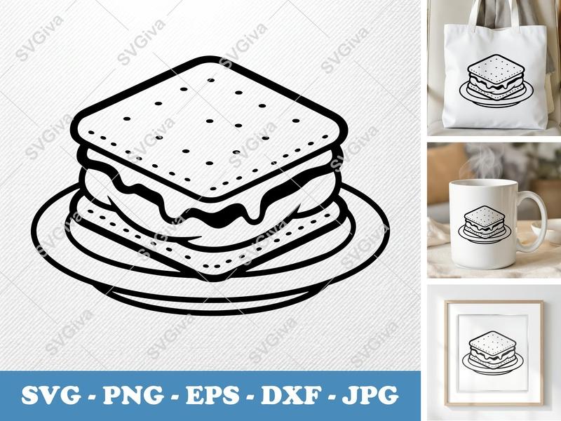 S'mores on a Plate SVG | Dessert Food Cut File PNG DXF EPS for Cricut Silhouette