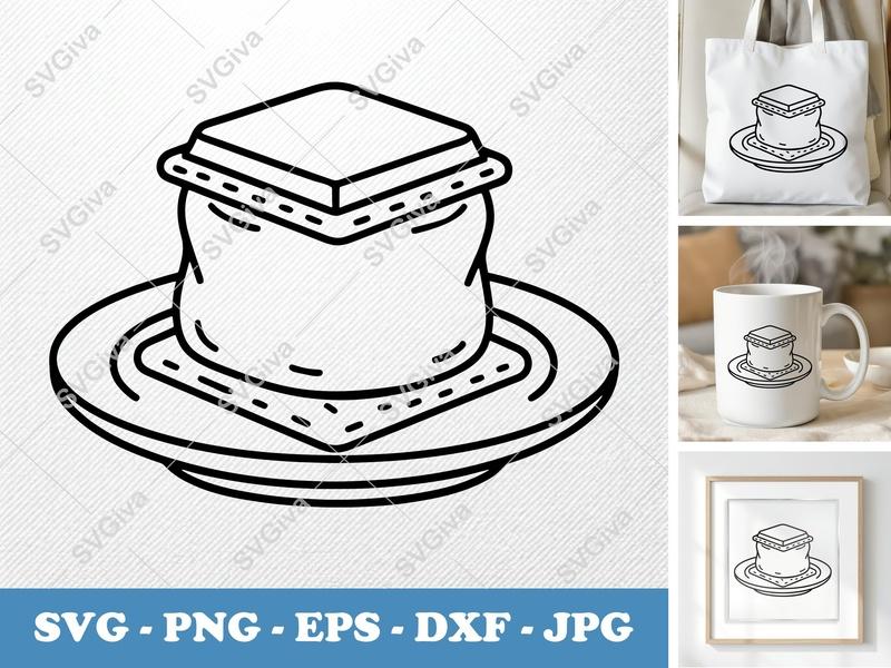 S'mores on a Plate SVG PNG DXF EPS | Food Dessert Cut File Cricut Silhouette