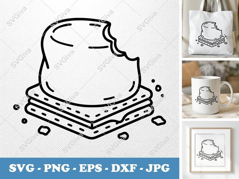 S'mores Partially Eaten SVG PNG DXF EPS | Cut File for Cricut Silhouette | Dessert Food Vector