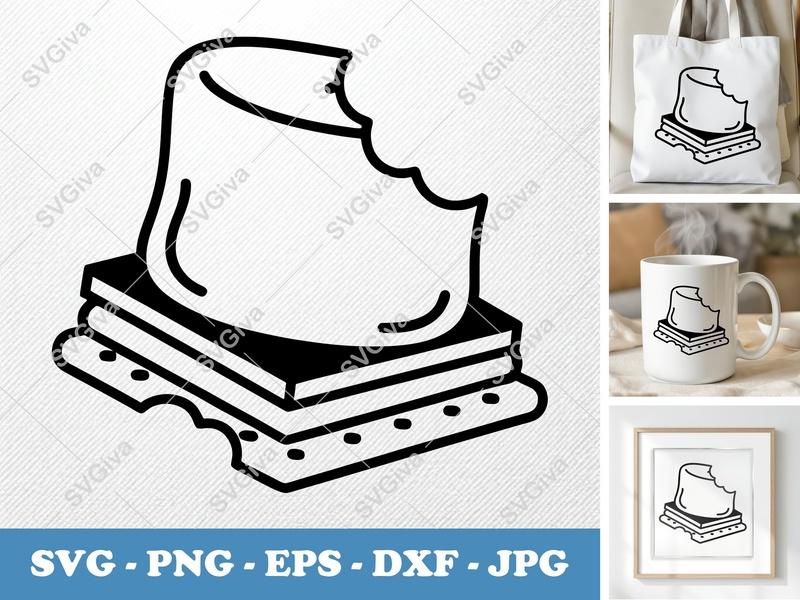 S'mores SVG | Modern Bitten Marshmallow Cut File | PNG EPS DXF for Cricut & Silhouette | Camping Food Dessert Vector Clipart