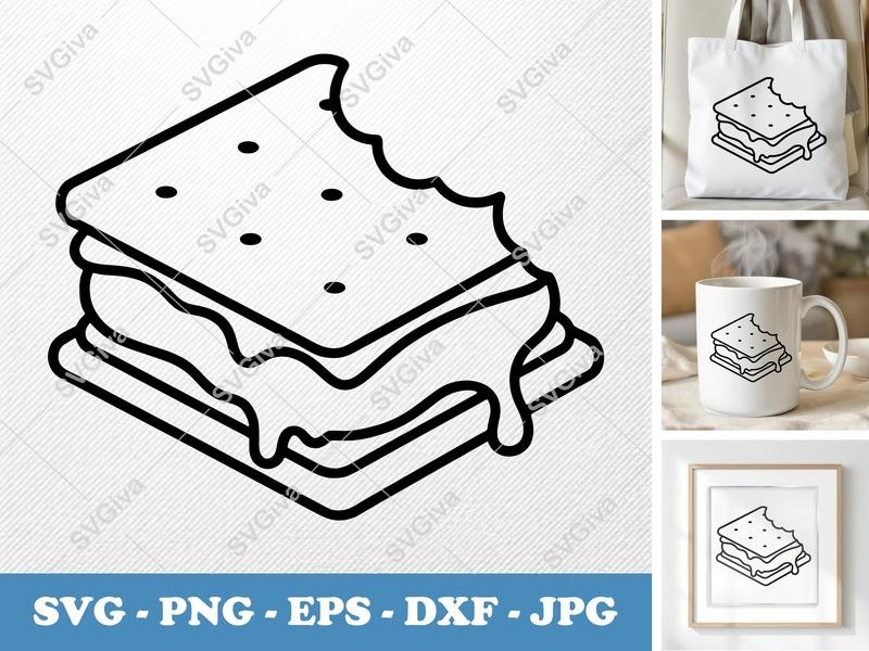 S'mores SVG | Modern Bitten S'more Cut File | Camping Dessert PNG EPS DXF for Cricut & Silhouette