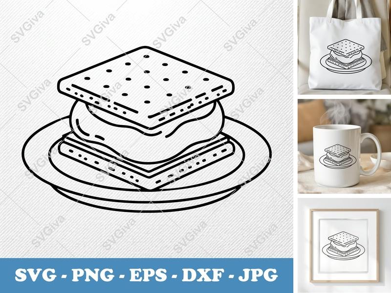 S'mores SVG, Modern Clean Design, Graham Cracker Marshmallow Chocolate, PNG EPS DXF, Cricut Silhouette Cut File