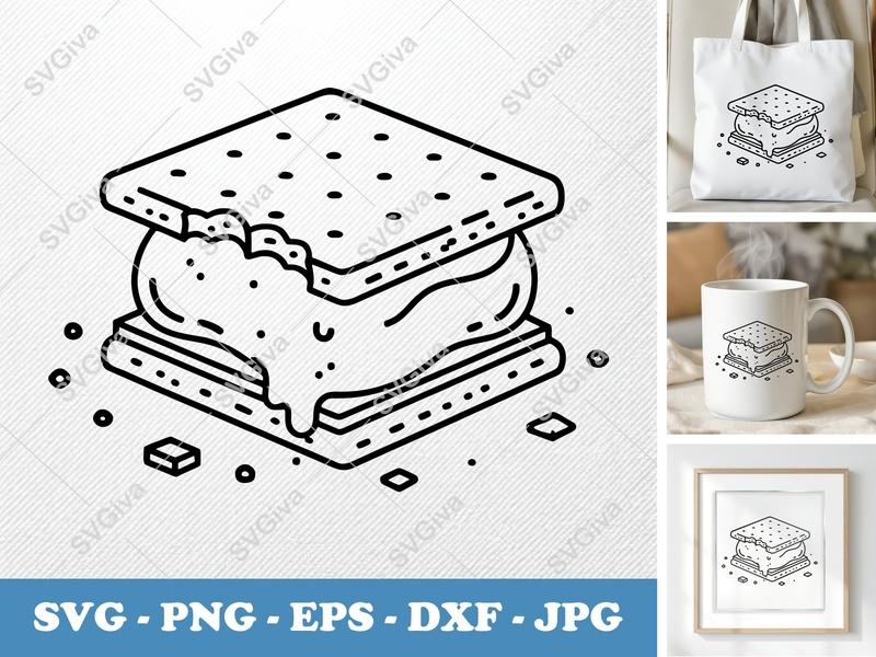 S'mores SVG | Modern Clean Design, Graham Cracker, Melting Marshmallow | PNG EPS DXF for Cricut, Silhouette