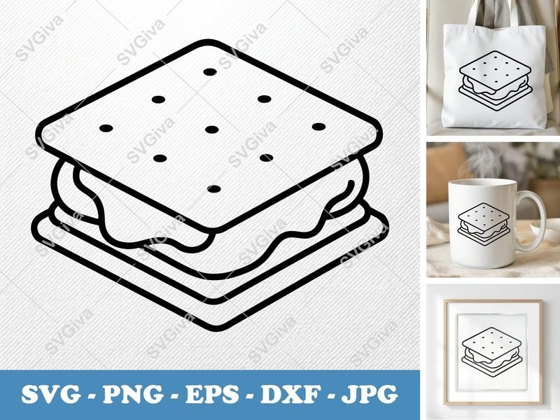 S'mores SVG | Modern Clean Line Art, Isometric S'more | PNG, EPS, DXF | Cricut & Silhouette Cut File, Dessert Clipart