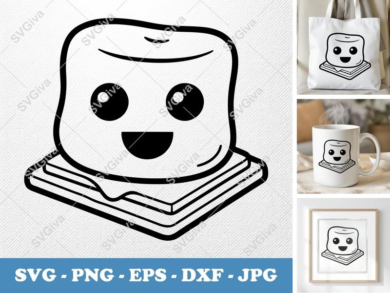 S'mores with Smiling Face SVG PNG DXF EPS | Cricut Silhouette Cut File
