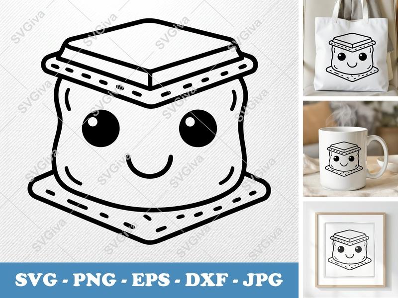 S'mores with Smiling Face SVG PNG DXF EPS | Cute Food Cut File Cricut Silhouette