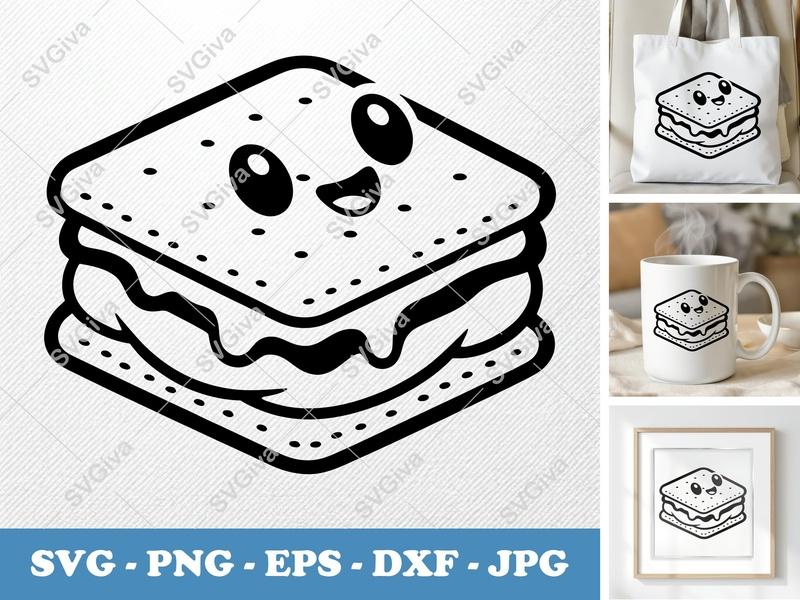 S'mores with Smiling Face SVG PNG DXF EPS | Cute Food Cut File for Cricut Silhouette