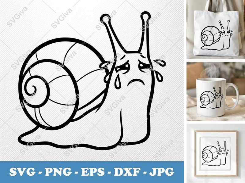 Snail Crying SVG, Sad Snail PNG, EPS, DXF | Cute Cartoon Animal Cut File for Cricut, Silhouette