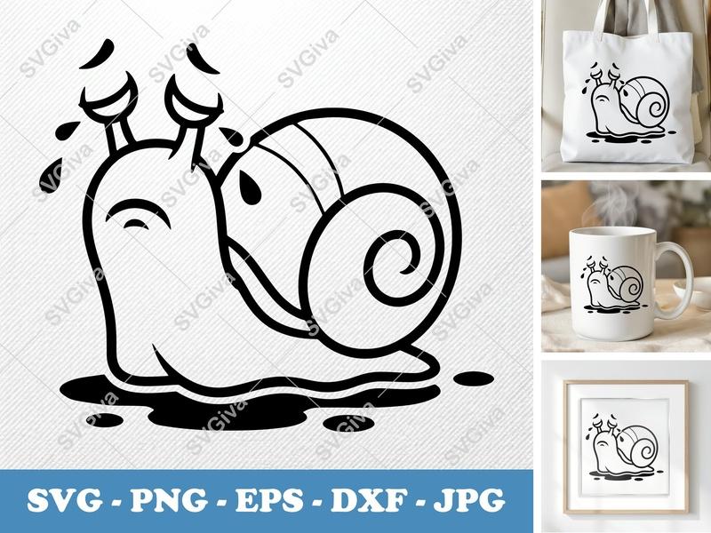 Snail Crying SVG, Sad Tears PNG, EPS, DXF | Modern Outline Vector Cut File for Cricut & Silhouette Machines