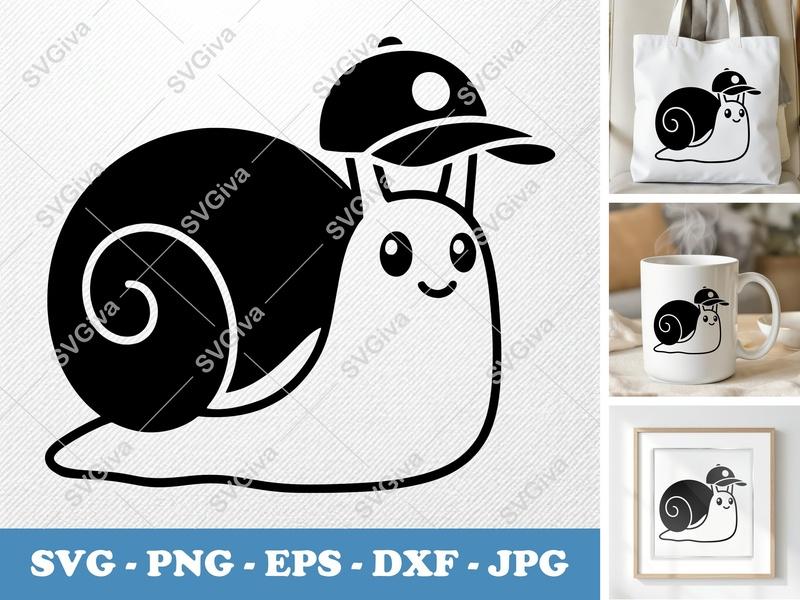 Snail in a Cap SVG PNG DXF EPS | Cute Snail Cut File Cricut Silhouette Vector Art