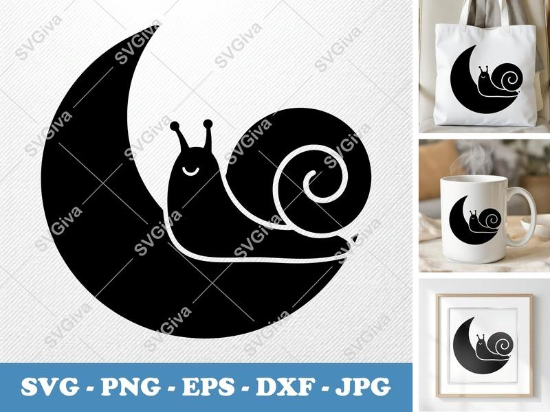 Snail Moon SVG PNG DXF EPS | Cute Snail Cut File for Cricut Silhouette Projects