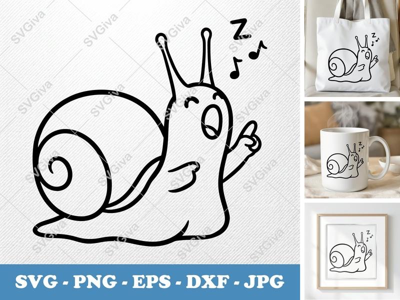 Snail Singing SVG | Clean Minimalist Design | PNG, DXF, EPS | Cricut, Silhouette Cut File
