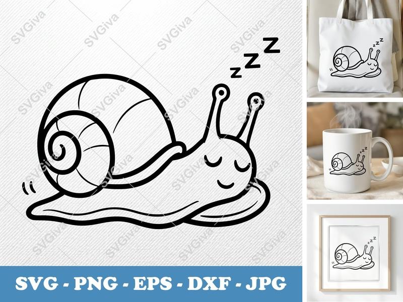 Snail Sleeping SVG Double-Outline, Basic Shapes | PNG DXF EPS | Cricut Silhouette File
