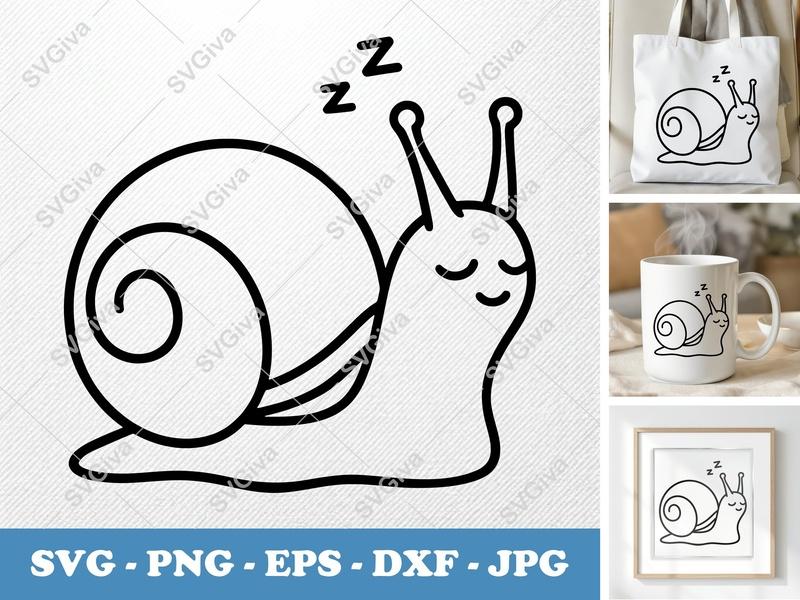 Snail Sleeping SVG | Friendly Rounded Bean-Shaped Cut File | PNG DXF EPS | Cricut Silhouette Snail Decal