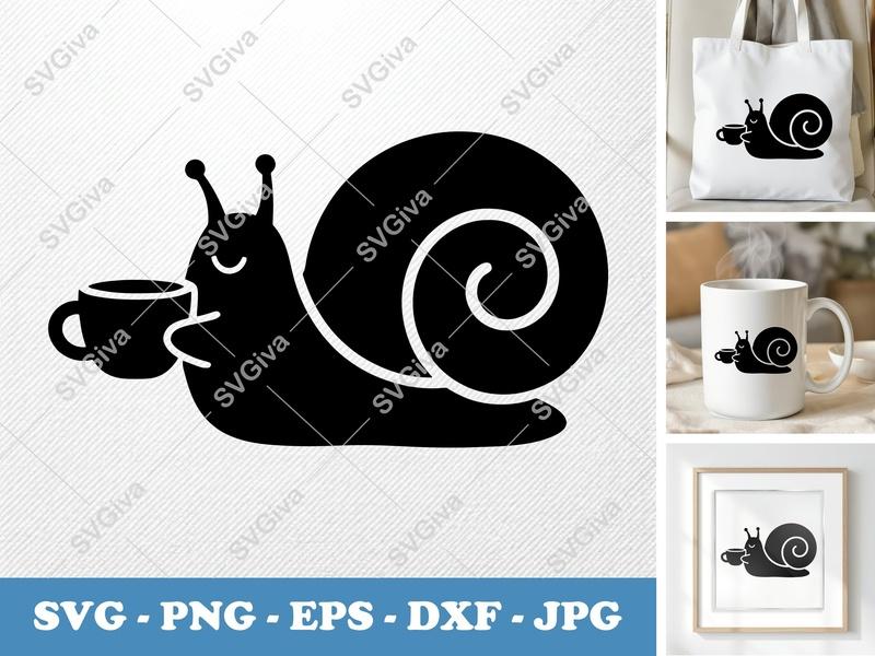 Snail SVG, Coffee Snail, Cute Modern Design, PNG EPS DXF | Cricut & Silhouette Cut File, Animal Clipart