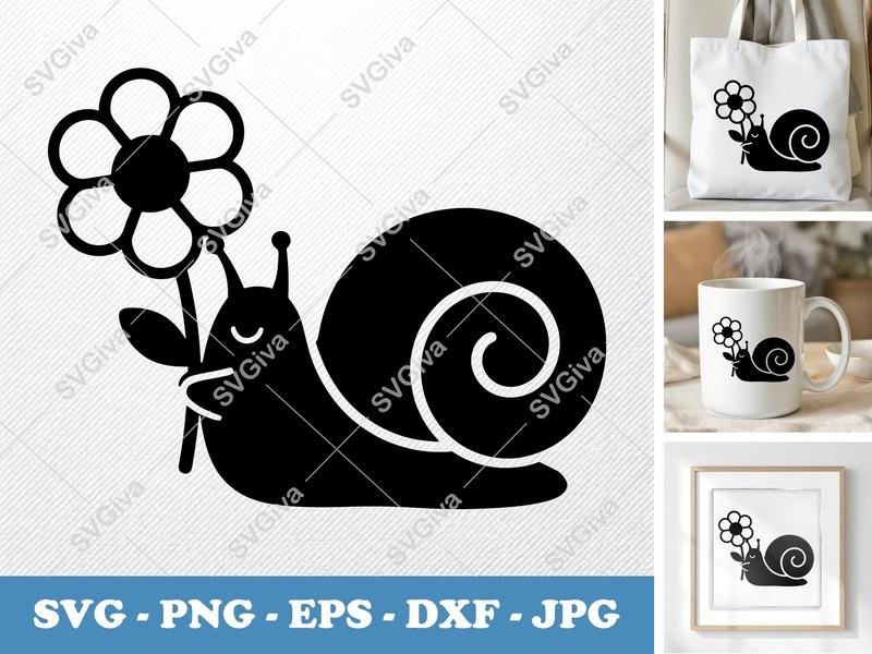 Snail SVG, Cute Snail with Flower, Minimalist Spring Vector Art | PNG EPS DXF | Cricut Silhouette Cut File