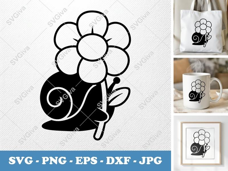 Snail SVG, Flower Snail, Cute Snail Clipart | PNG EPS DXF | Cricut Silhouette Cut File, Animal Vector