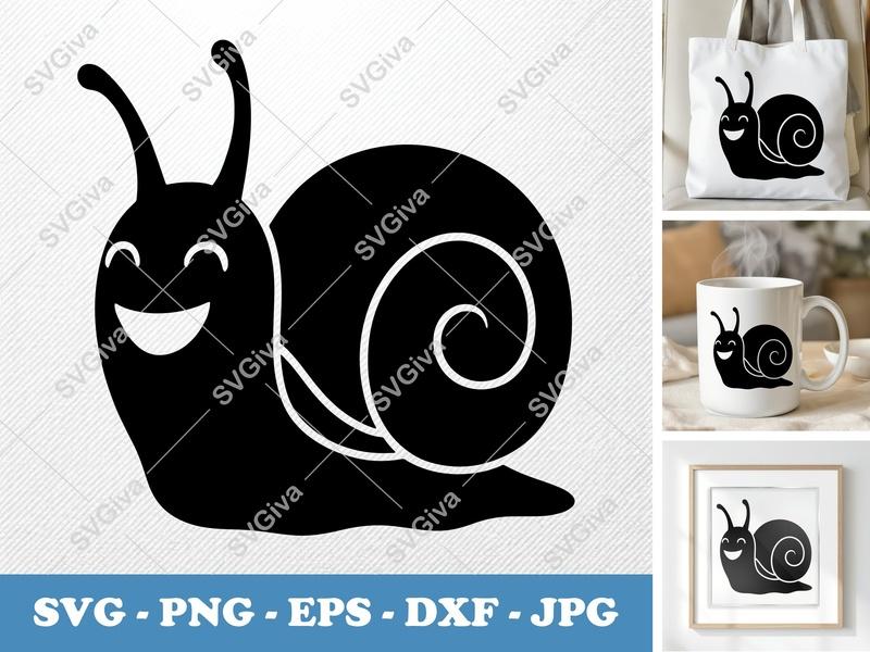 Snail SVG, Happy Snail Cut File, Cute Snail Clipart | PNG EPS DXF for Cricut & Silhouette, Modern Animal Vector