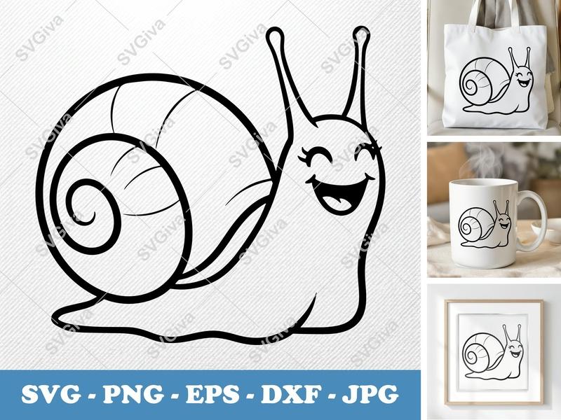 Snail SVG, Happy Snail Cut File, Smiling Snail, Modern Clean Design, PNG EPS DXF for Cricut & Silhouette