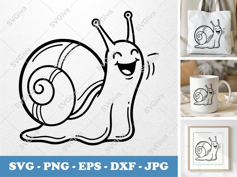 Snail SVG, Happy Snail Outline, Laughing Snail Clipart, PNG EPS DXF for Cricut, Silhouette, Vector Cut File