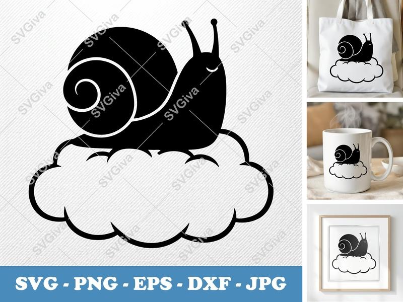 Snail SVG on Cloud, Modern Snail Clipart, Cute Animal Cut File | PNG EPS DXF for Cricut, Silhouette | Digital Download