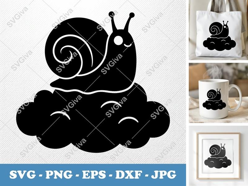 Snail SVG, Puffy Cloud Snail Cut File | Inflated Pillow-Soft Design | PNG DXF EPS | Cricut Silhouette Ready
