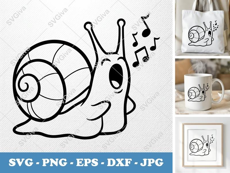 Snail SVG, Singing Snail Clipart, Music Notes, Cute Animal Kids Design | PNG EPS DXF | Cricut Silhouette File