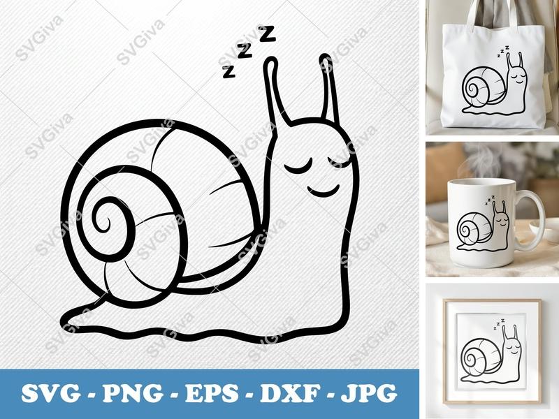 Snail SVG, Sleeping Snail Cut File, Cute Snail Clipart, Modern Snail PNG EPS DXF for Cricut & Silhouette