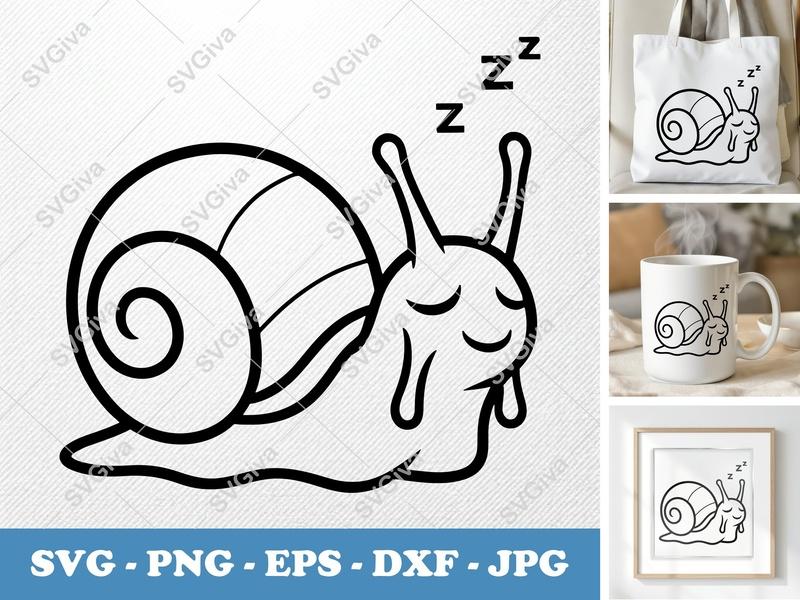Snail SVG, Sleeping Snail Cut File, Cute Snail Clipart, Zzz Design PNG EPS DXF for Cricut & Silhouette