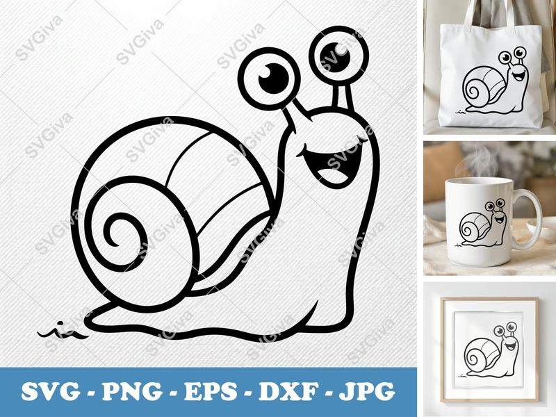 Snail SVG, Smiling Happily, Bold Contour, Minimalist Design | PNG DXF EPS | Cricut Silhouette File