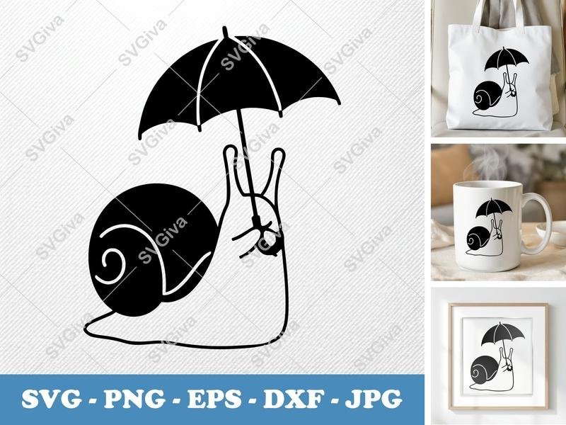 Snail SVG, Umbrella Cut File, Cute Snail Design, Modern Clipart | PNG EPS DXF for Cricut, Silhouette