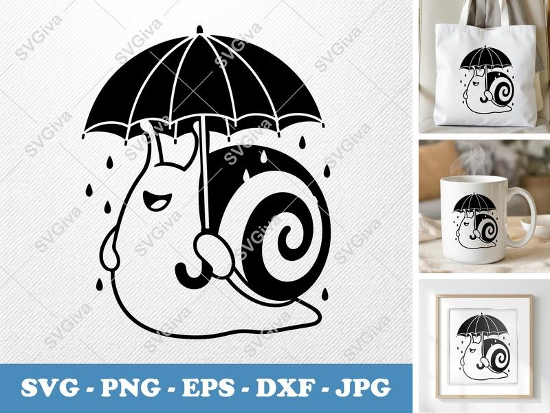 Snail SVG, Umbrella Snail, Cute Rain Snail, Modern Clean Design SVG, PNG, EPS, DXF for Cricut & Silhouette