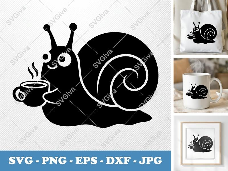 Snail SVG with Coffee Cup | Puffy Shapes, Pillow-Soft Design | PNG DXF EPS | Cricut Silhouette File