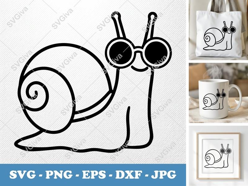 Snail Wearing Sunglasses SVG PNG DXF EPS | Cricut Silhouette Cut File