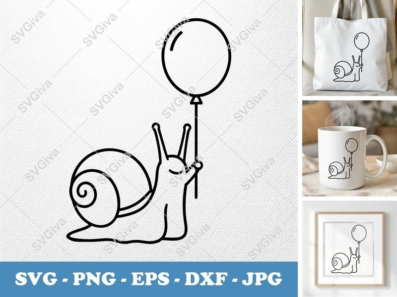 Snail with Balloon SVG PNG DXF EPS | Cricut Silhouette Cut File | Cute Animal Vector