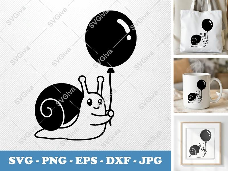 Snail with Balloon SVG PNG DXF EPS | Nature Cut File Cricut Silhouette